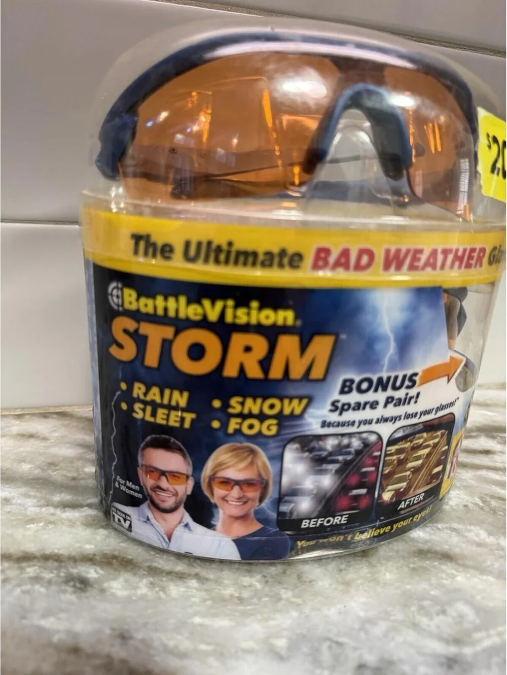BattleVision Storm Glasses 2-Pack Bad Weather Driving Goggles Rain Snow Fog New
